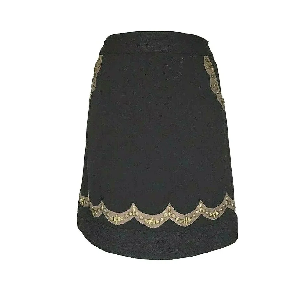 RANNA‎ GILL Skirt MED Black Brown Studded Anthropologie Pocket Lined Trendy